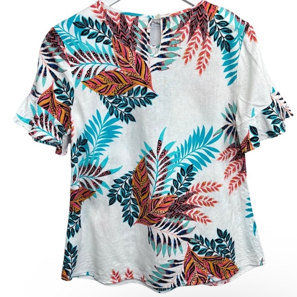 Van Heusen Women's Floral Blouse - Orange, Teal, Black on White - Picture 5 of 12